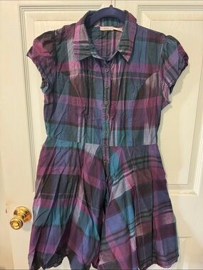 Kimchi Blue Purple Teal Plaid Button-Up Dress